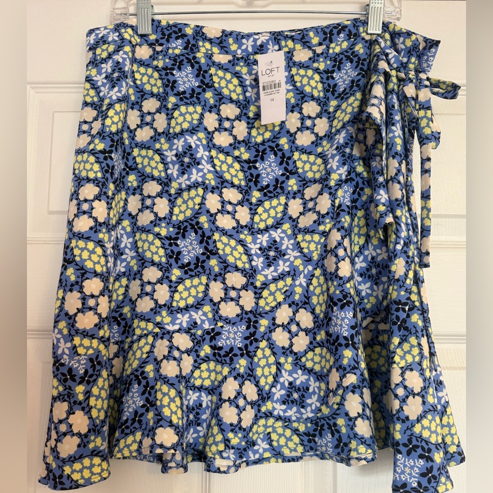 NWT LOFT Blue and Yellow Ruffle Flounce Skirt